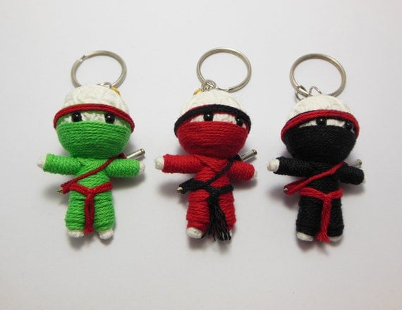 Ninja  Black, Green,Red Ninja String Doll Lucky Charm Voodoo Keychain / FREE Shipping