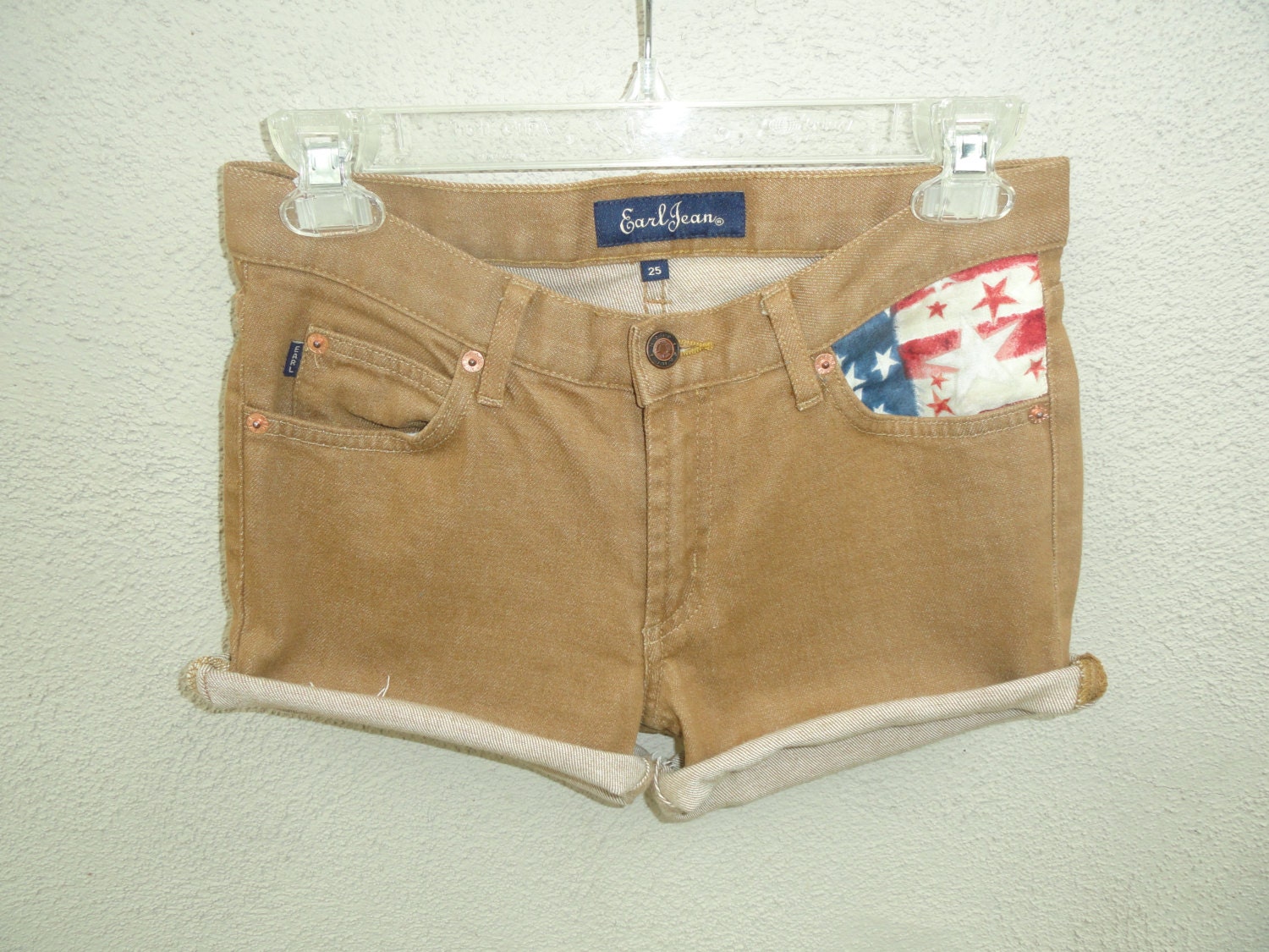 Adorable custom made tan American flag shorts Earl Jean size 25