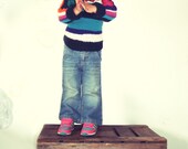 Knitted striped warm hoodie girl pink blue orange