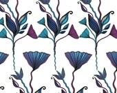 Blue & Purple Floral Pattern 8x10" Print Unframed