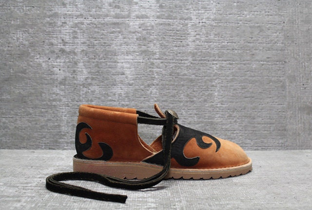 Vtg Handmade Buffalo Leather Boho Sandals Shoes 5