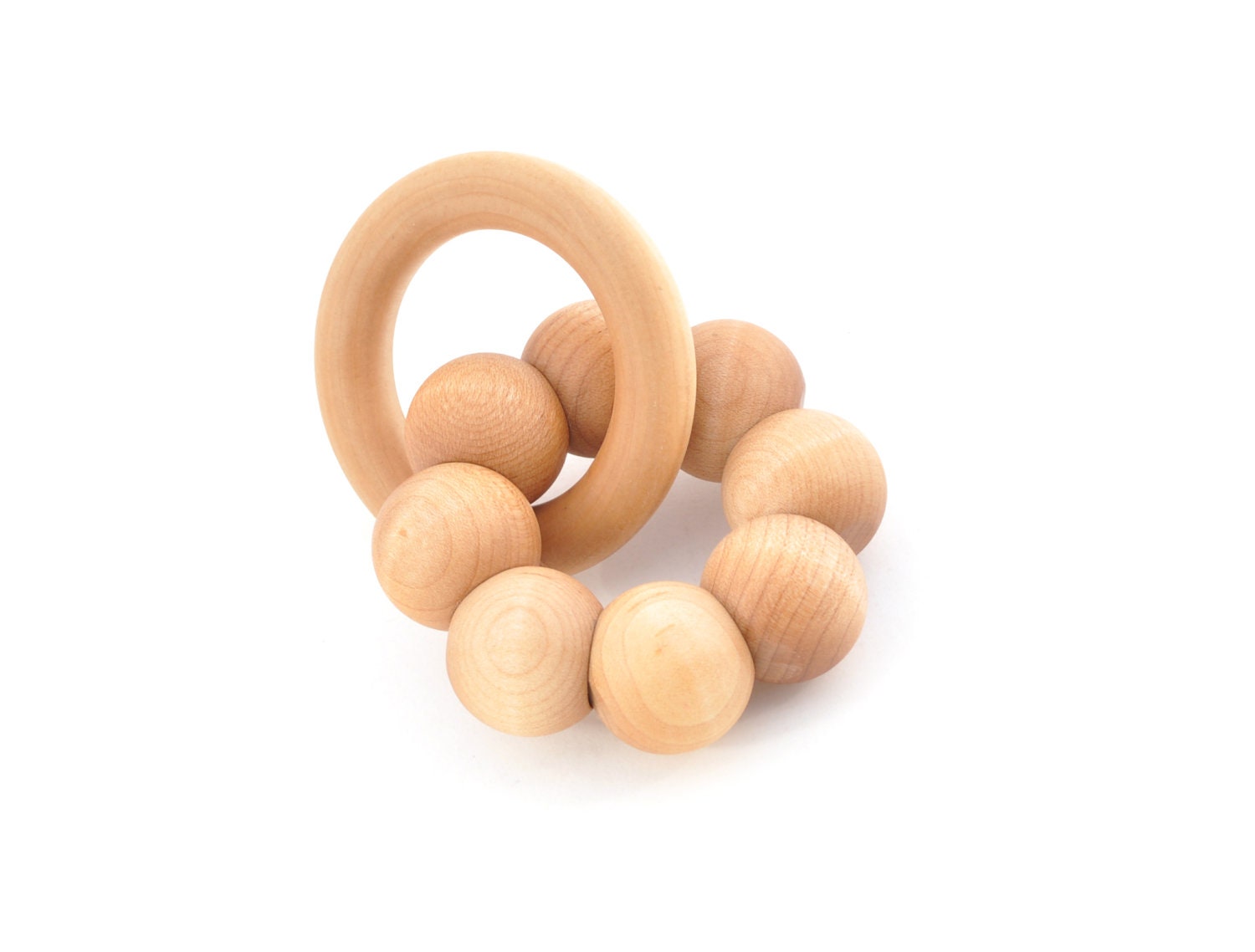 Wooden Teething Ring - Natural Baby Toy - Organic Baby Grasping Toy - Montessori Inspired Eco-Friendly Wood Teether (D)