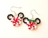 Peppermint Mickey and Minnie Christmas Red and Green Beaded Earrings