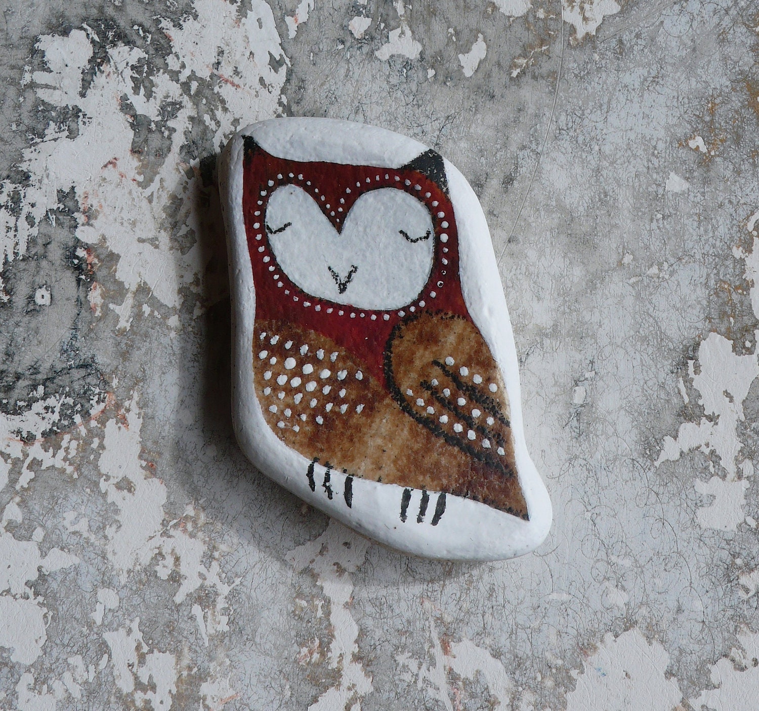 Red and Brown Beach Pottery Owl