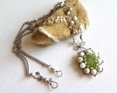 Wire wrapped handmade necklace sterling silver jade chrysoprase gemstone green jewelry