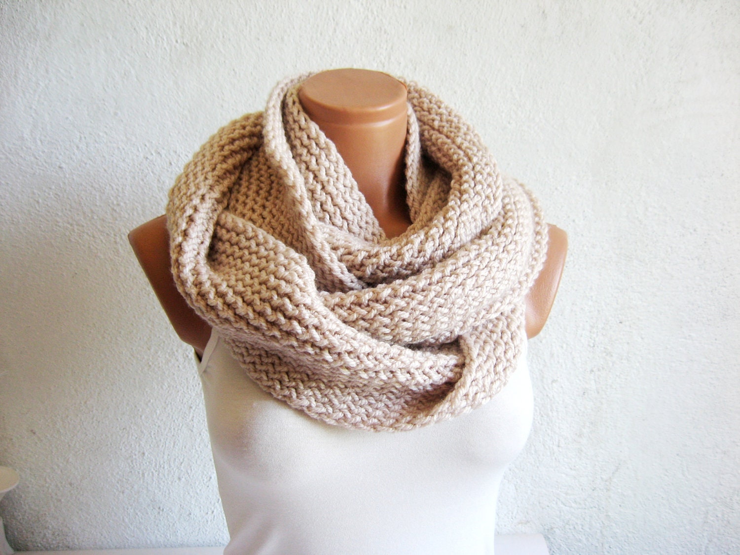discount.Spring sale..both long,,infinity Scarf.Knit Block Infinity Scarf. Loop Scarf, Circle Scarf, Neck Warmer. Vanilla Crochet Infinity