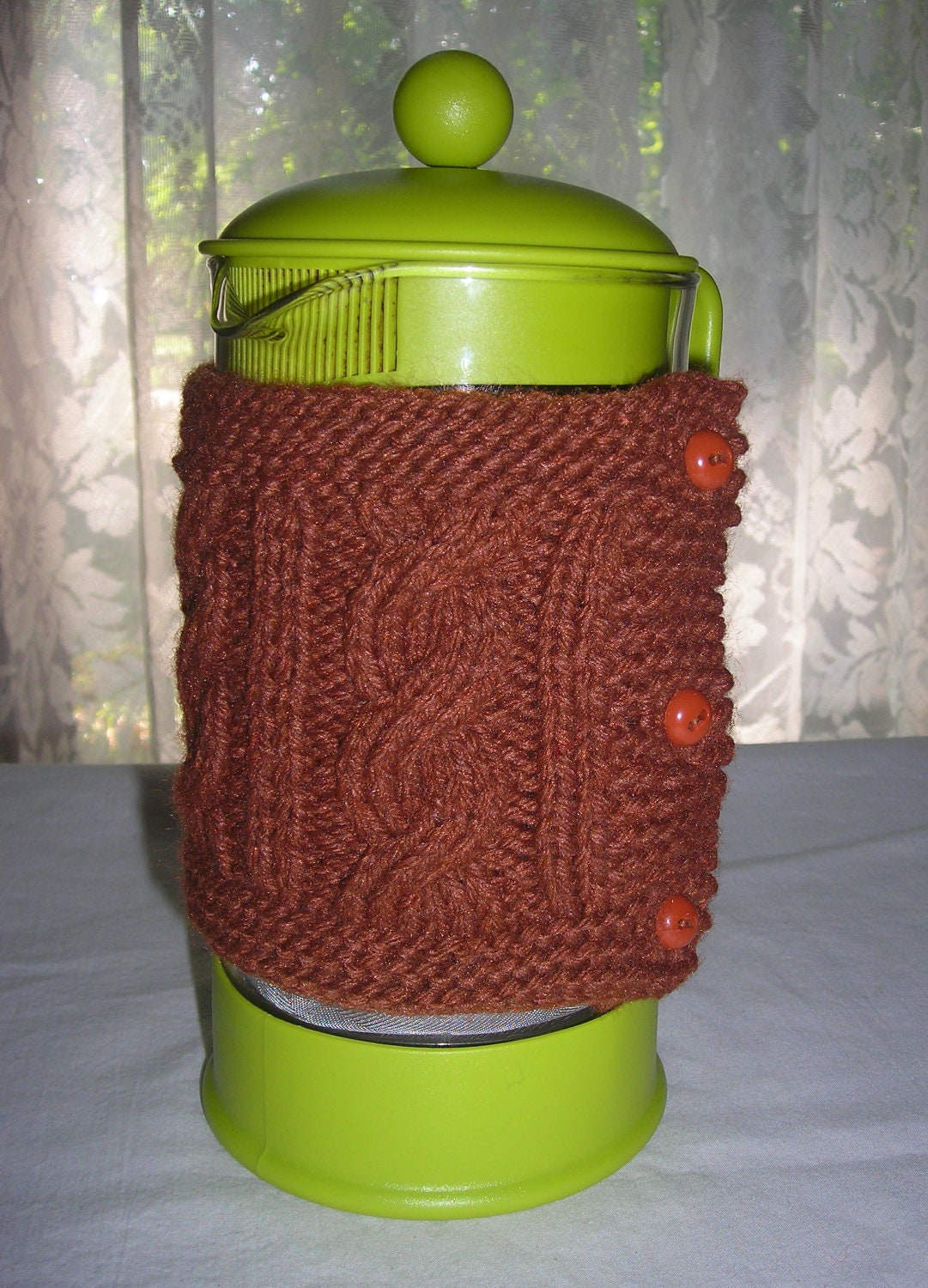 Cable Knit French Press Pot Coffee Cozy - Choice of Color