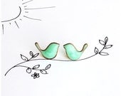 Mint Birds Earrings - post studs earrings Bird Jewelry