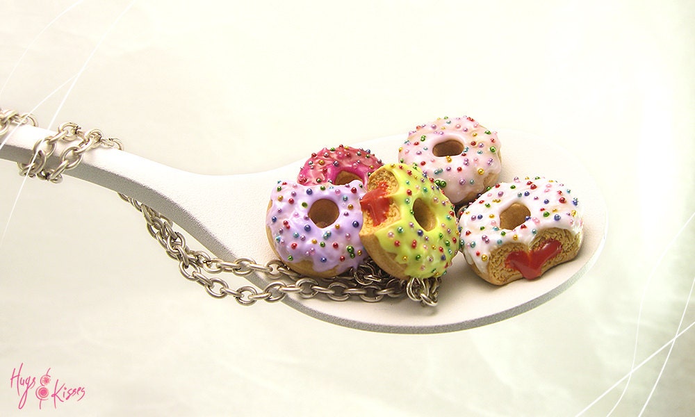 Pastel Donuts Long Necklace - Mini Food Jewelry - Dollhouse Food Miniature