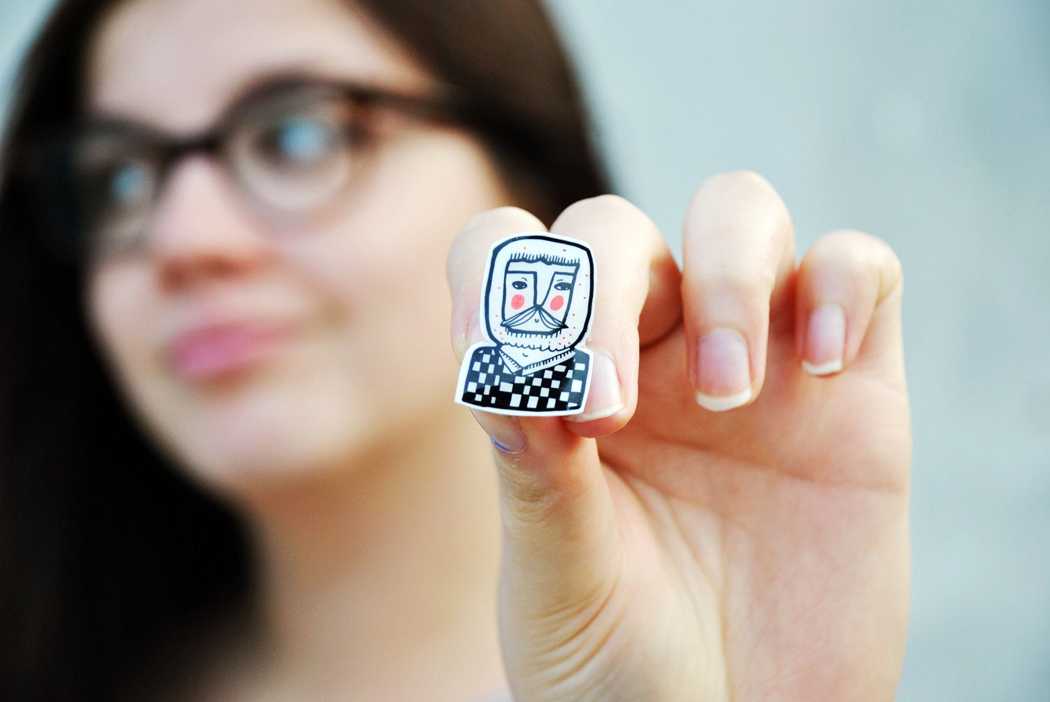 brooch plasticbeard man portrait pin - Bob
