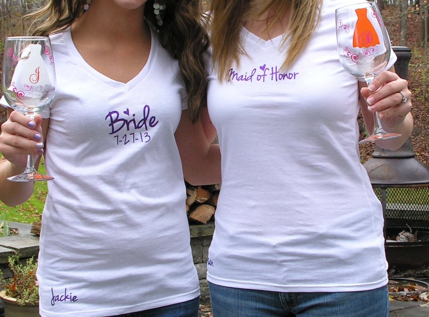Bride, Maid of Honor and Bridesmaid tshirts. Personalized with name or date. Bridesmaid gift shirts, sparkle, glittery, bling purple