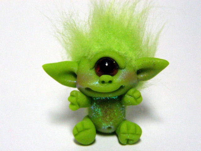 OOAK Lime Green Baby Cyclop Monster Trollfling Troll doll "Spencer" by Amber Matthies