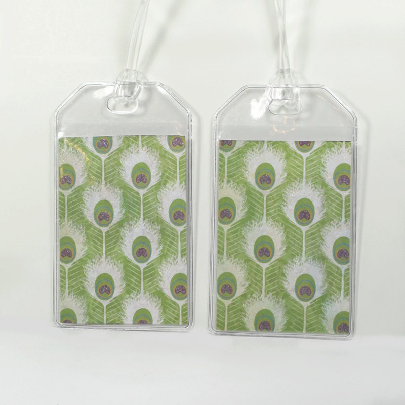 Two Peacock Feather Luggage Tags Vinyl