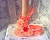 Mary Jane Slippers. Hand Crochet. Double Thickness Soles, Women US 8-9