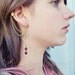 Vampire Bite Ear Cuff Crimson Glass Drops Inverted Cross and Gold Tone Chain