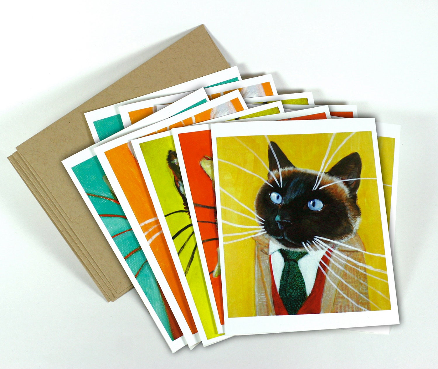 Set of 10 Highly Professional Business Cat Notecards