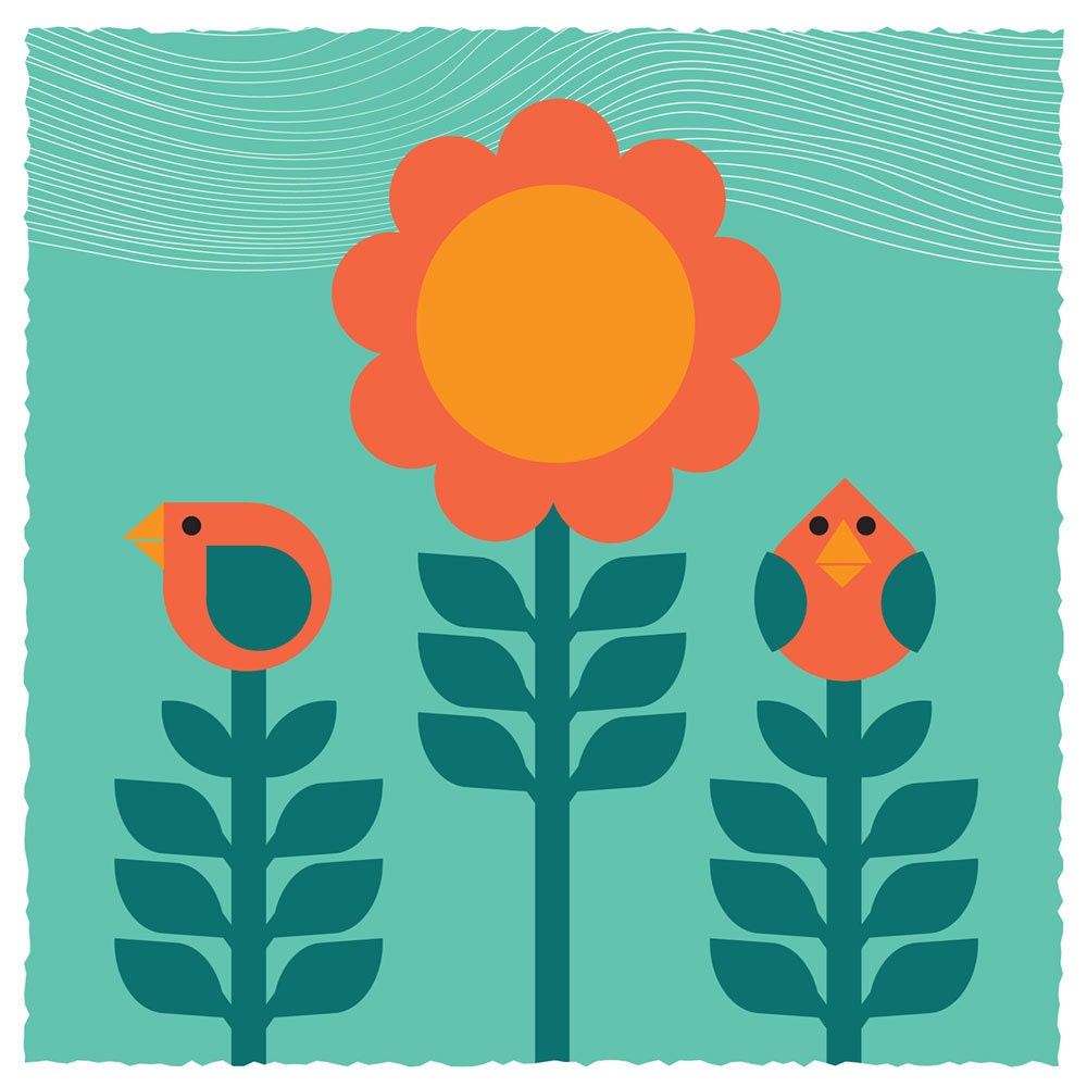 Bird and Garden Art Print - Swedish Modern Inspired Digital Offset Art Poster - Honey You Know Where To Find Me - Record Frame size