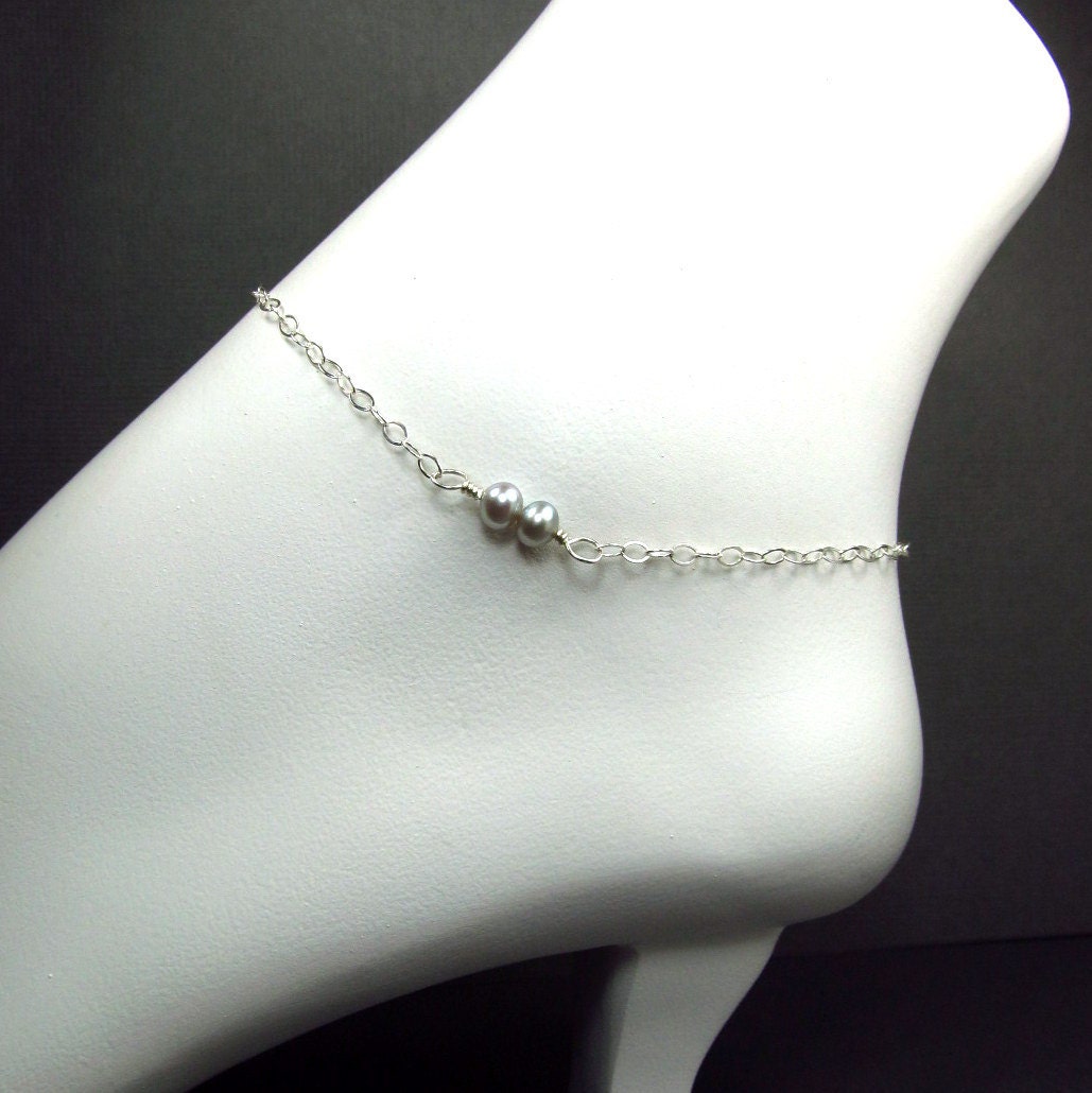 Gray Silver Anklet Sterling Silver Chain Ankle Bracelet Affordable Delicate Anklet Beachwear Freshwater Pearl Anklet