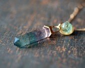 Fluorite Crystal Spear Necklace Gemstone Point Hippie Boho Jewelry