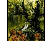 RW2 Tree Large Fleece Blanket SWAN LAKE throw queen size bedding yellow green orange landscape black gothic art dead