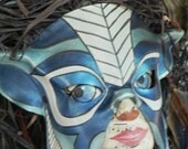 BLUE Monkey MASK, Witch Doctor, unusual leather mask by Faerywhere