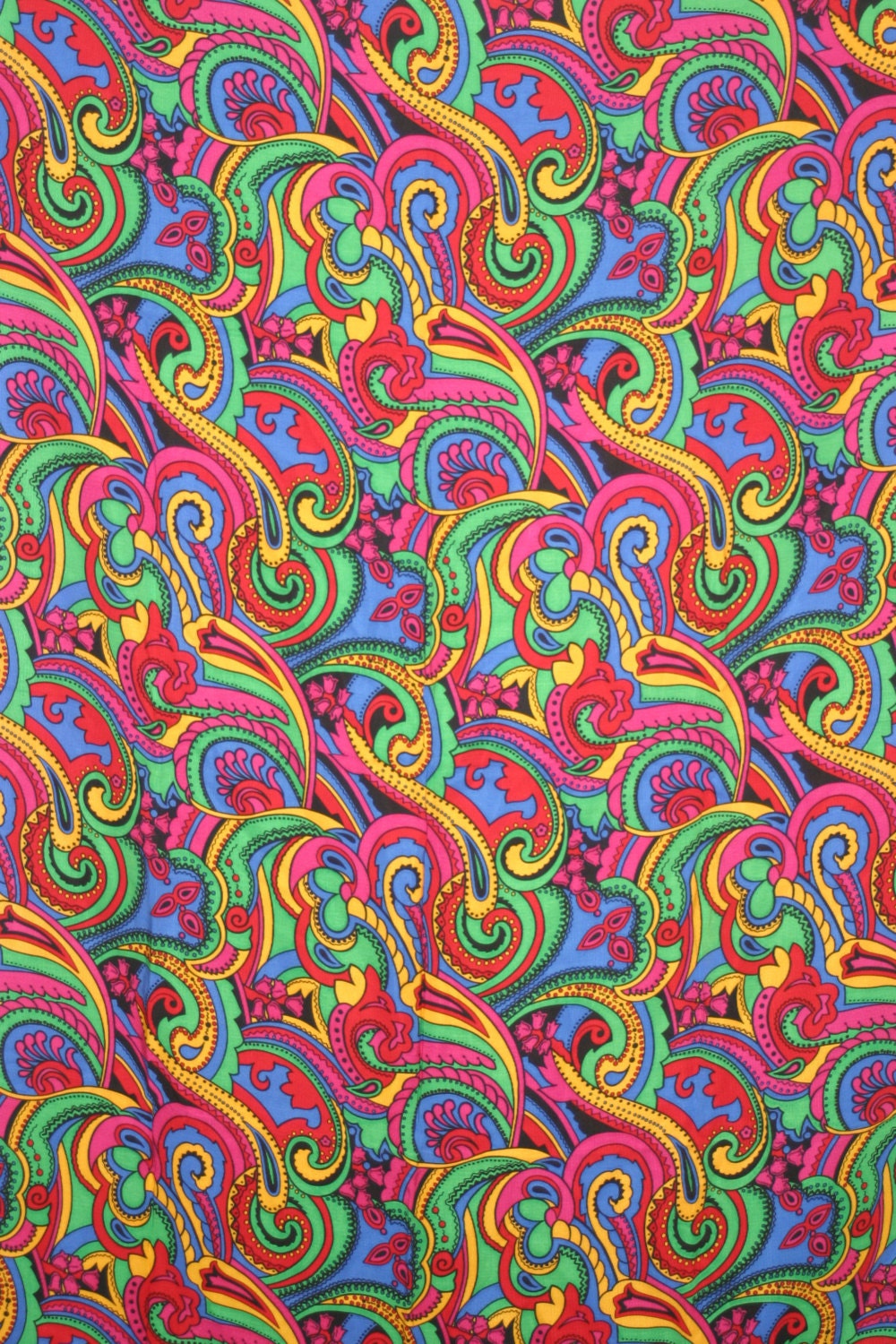 Vintage 1960s Psychedelic paisley bright colors fabric by nodemo