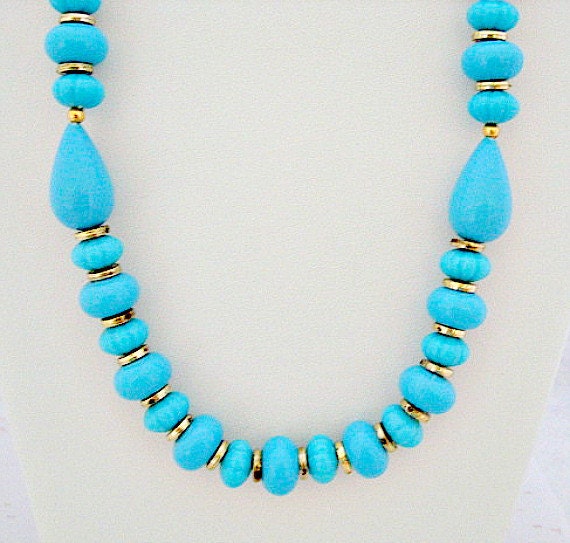 Robin Egg Blue Plastic Bead 24 inch Long Vintage Necklace
