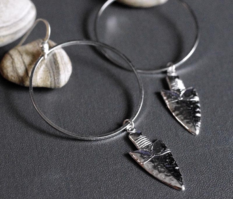 NEW . spearhead . silver . navajo inspired hoop earrings