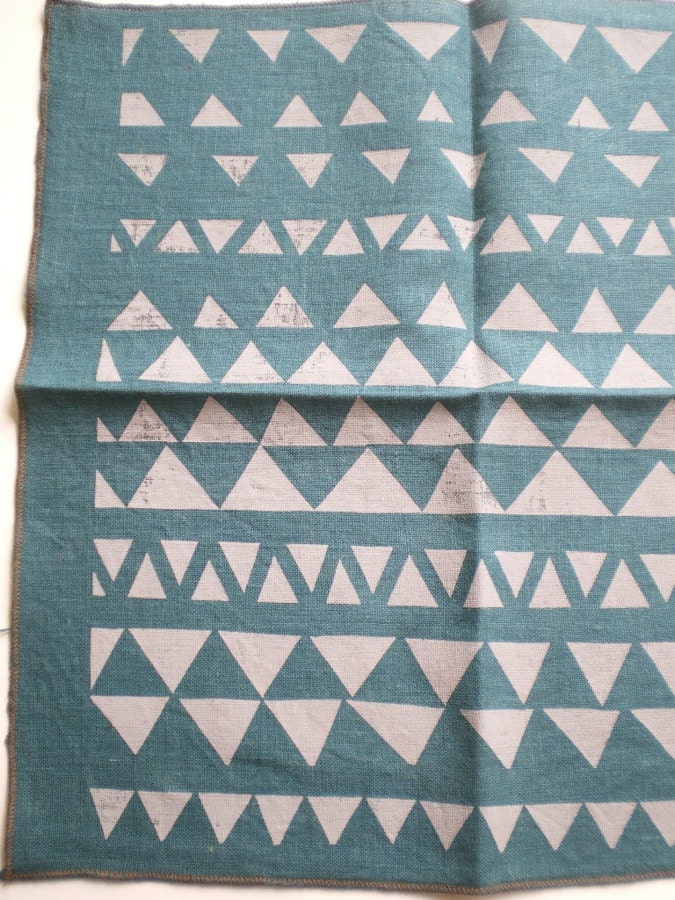100% Linen Napkins- Hand Printed Cloth, Triangle Mountains