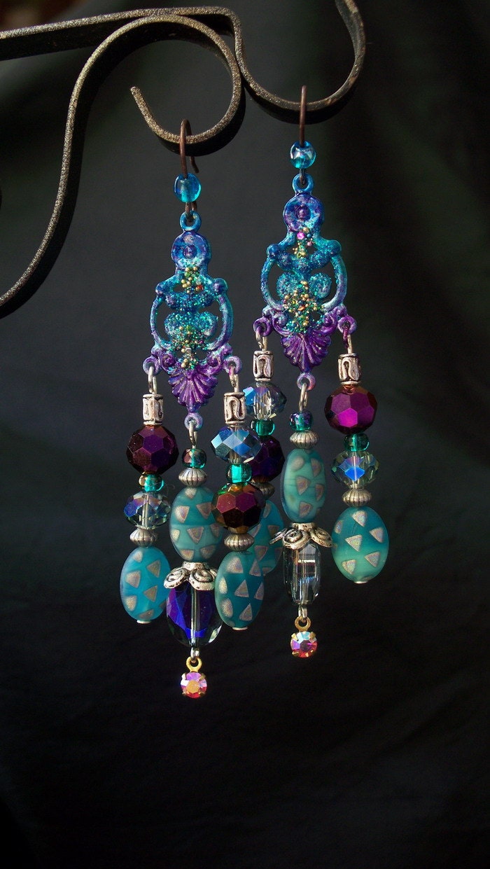 Handpainted SEA DREAMS Mermaid Chandelier Earrings