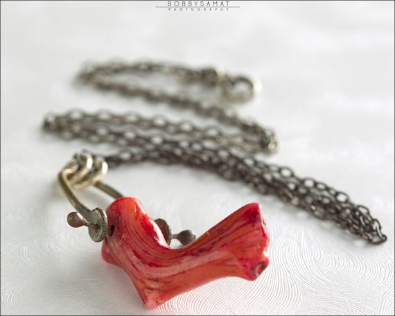 Oxidized Sterling Silver Red Coral Swing Necklace - Jewelry by Jason Stroud