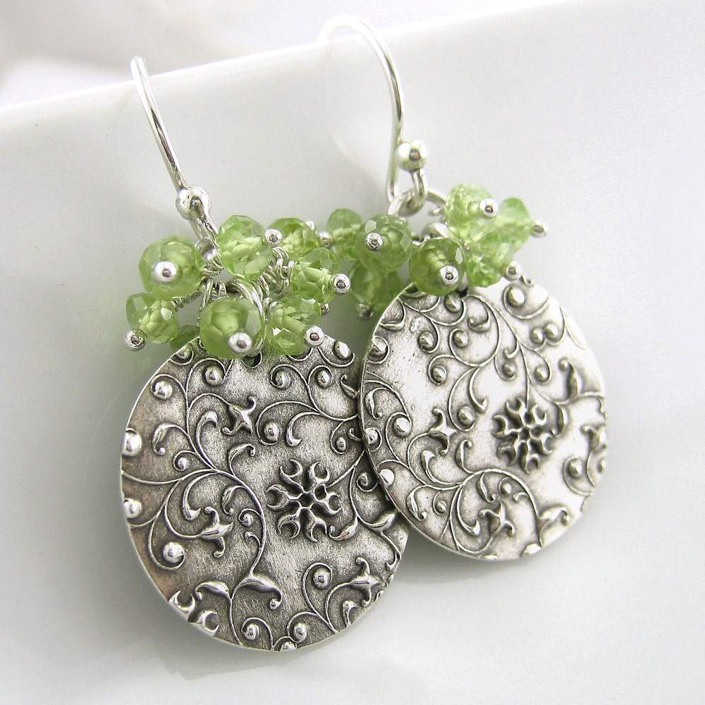 Peridot Earrings Sterling Silver Jewelry Gemstone Cluster Earrings August Birthstone Handmade Fashion Jewelry - Lily No. 1