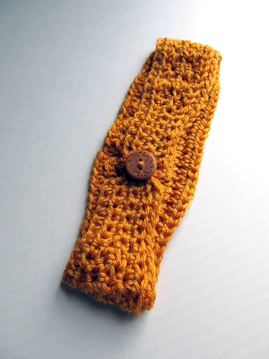 Crochet Headband Golden Yellow with Oak Leaf Button Winter Accessories SALE