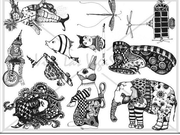 PRE ORDER  save 20% Full plate of original rubber stamps by Mary Vogel Lozinak  plate no 953