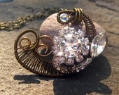 Vintage Rhinestone Salvage necklace wrapped in antiqued brass.