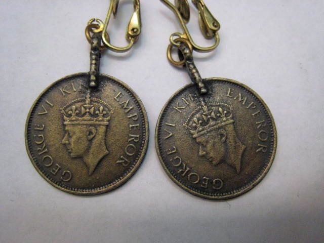 Vintage 1940s King George Anna India Long Coin Earrings