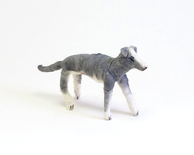 Spun Cotton Vintage Inspired Grey and White Greyhound Dog