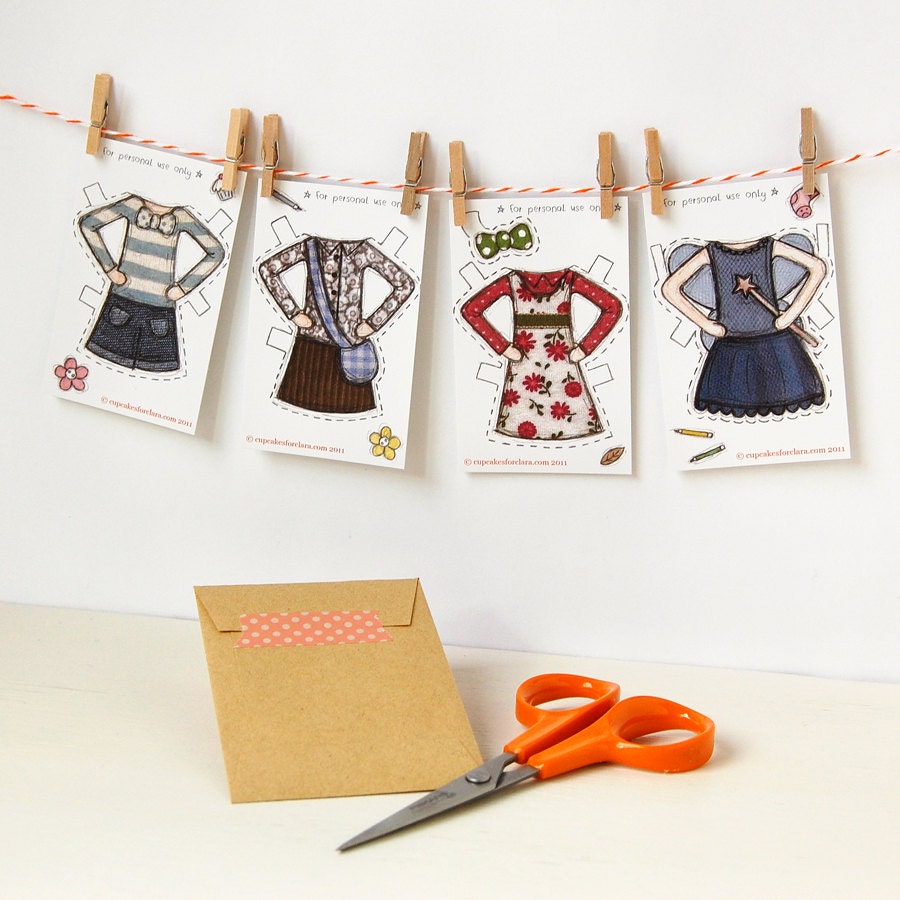 Clara Paper Doll Clothes, Dress-up Clothes - Single Outfit Cards, Set A