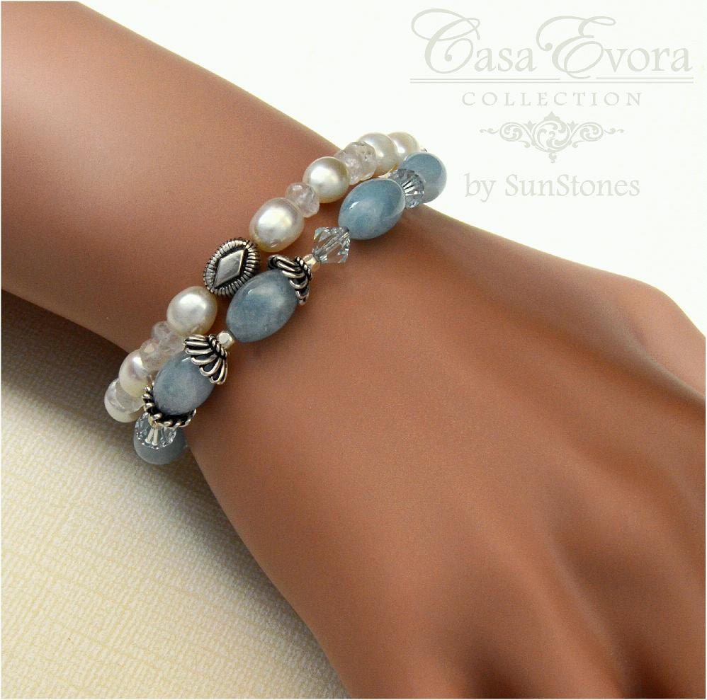 Aquamarine, Rainbow Moonstone, Freshwater Pearls and Sterling Silver