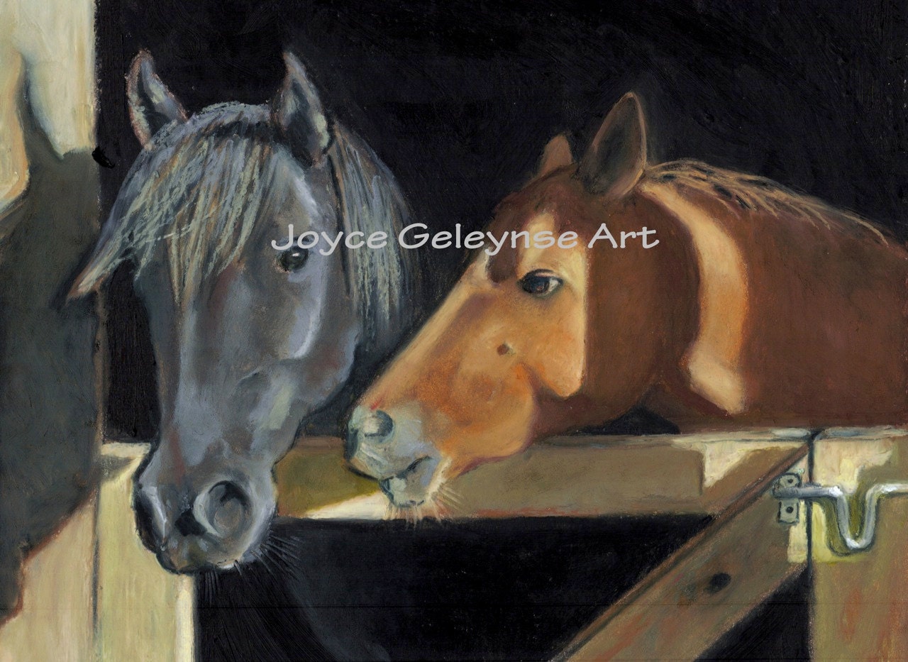 Horse Friendship: Original Pastel Painting, INSTANT Download, WHOA Team