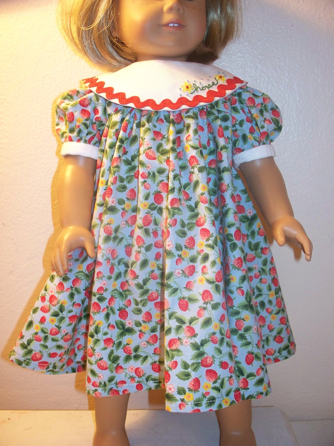 American Girl Doll Clothes - Strawberries HOPE Party Dress for 18 inch Dolls