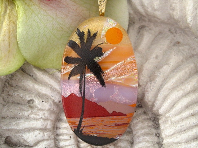 Palm Tree Jewelry - Palm Tree Island Necklace - Dichroic Fused Glass Jewelry - Dichroic Glass - Fused Glass - 070212p104