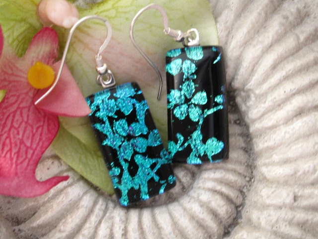 Cherry Blossom - Dichroic Earrings - Dichroic Jewelry - Dichroic Glass Jewelry - Earrings - Sterling Earrings 080812e100