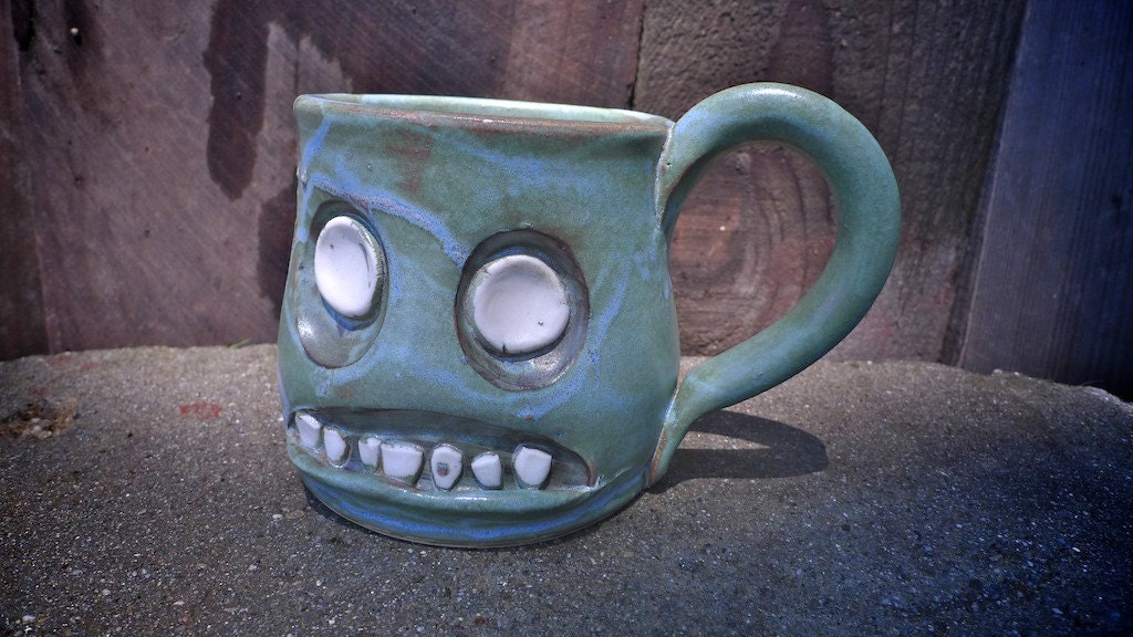 hand thrown, ceramic, Zombie mug