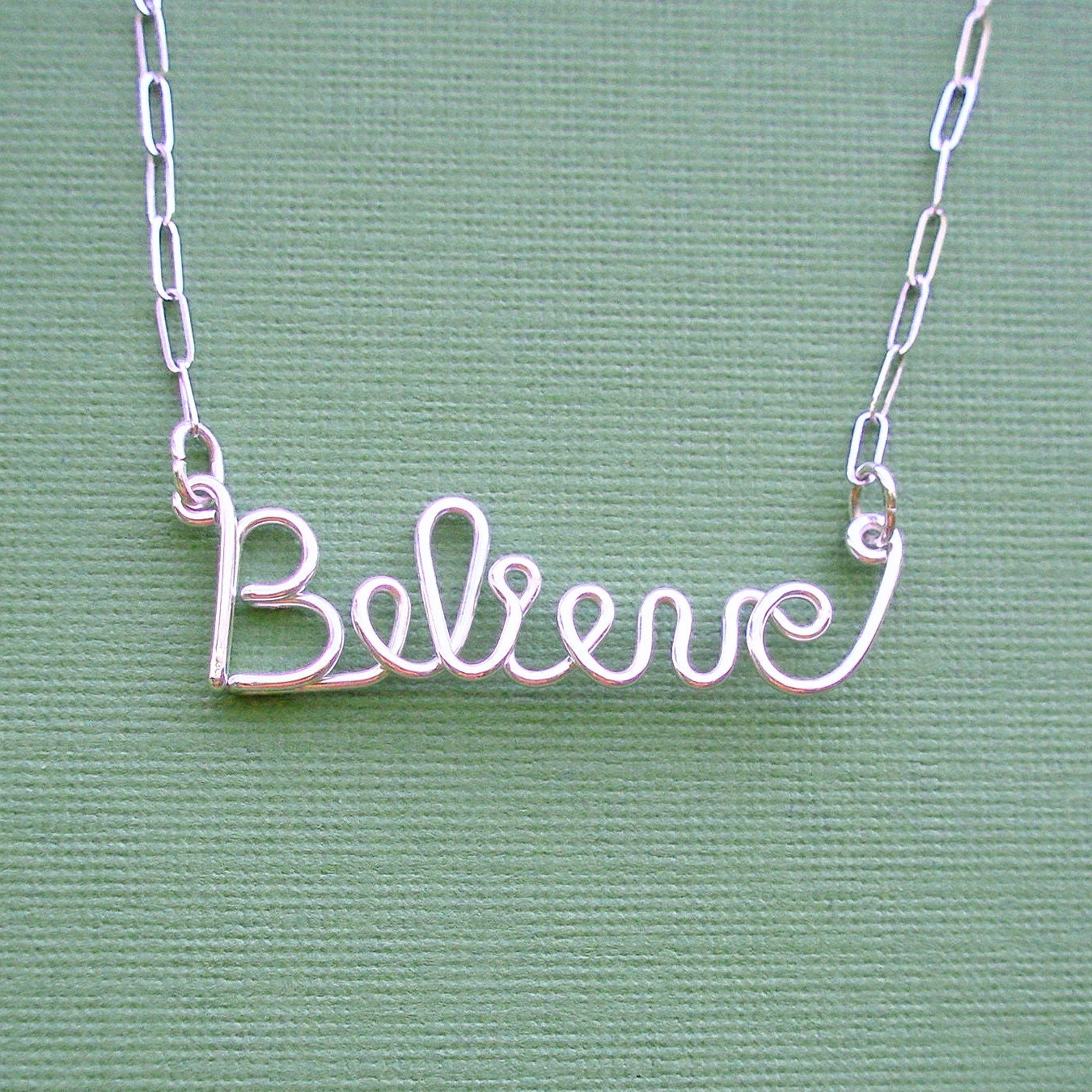 Believe Necklace - (sterling silver wire word) American Cancer Foundation donation