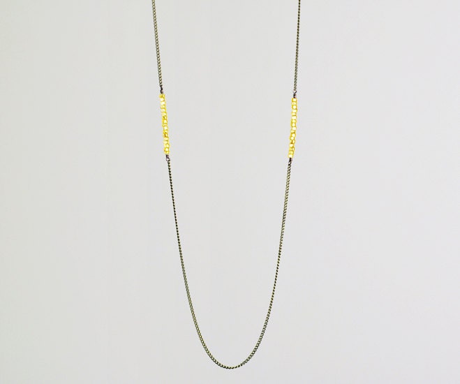 Citrus glacé - long antique brass necklace with golden beads - minimal jewelry - women
