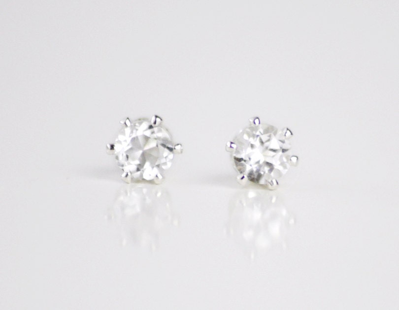SALE White topaz studs - small gemstone stud earrings - simple classic jewelry