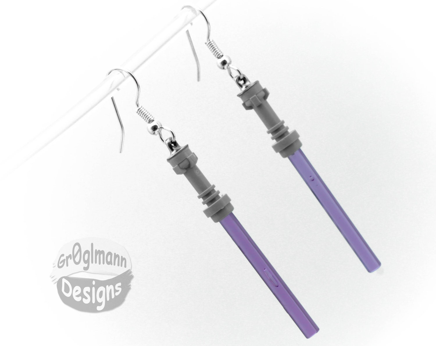 Purple Star Wars Light Saber Dangle Earrings :) made with LEGO bricks