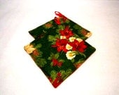 Holiday Christmas  Potholders, Red  Pointsettas, Handmade for Kitchen, Set of 2