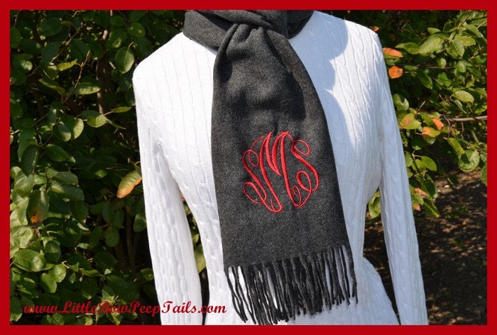 Christmas and Thanksgiving Circle Script Women's Personalized Scarf - Monogrammed Initials girls adult teacher practical cashmere feel warm